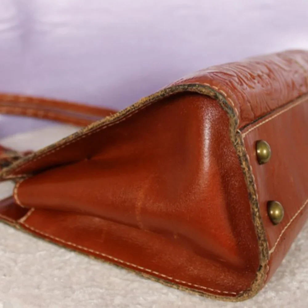 Patricia Nash Tooled Leather Satchel in Cognac Brown